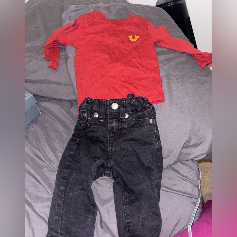 Red Long Sleeve Shirt and Black Jeans Set